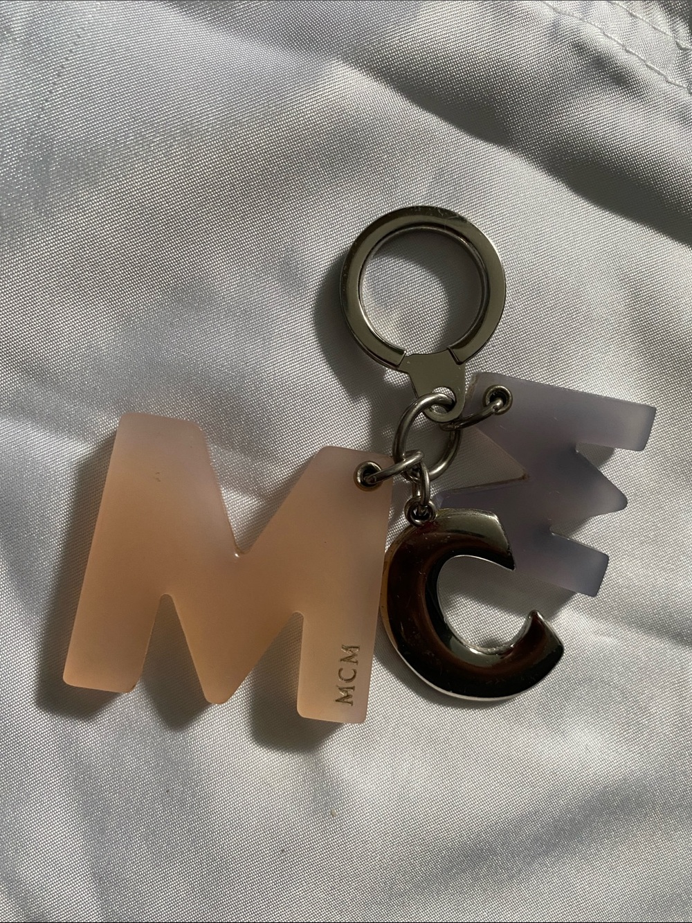 MCM Pink Gradient Acrylic Keychain with Silver 'C' Charm
